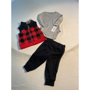 Carter's Baby Outfit Set 9M‎ Vest Onesie Pants Red Black Buffalo Plaid